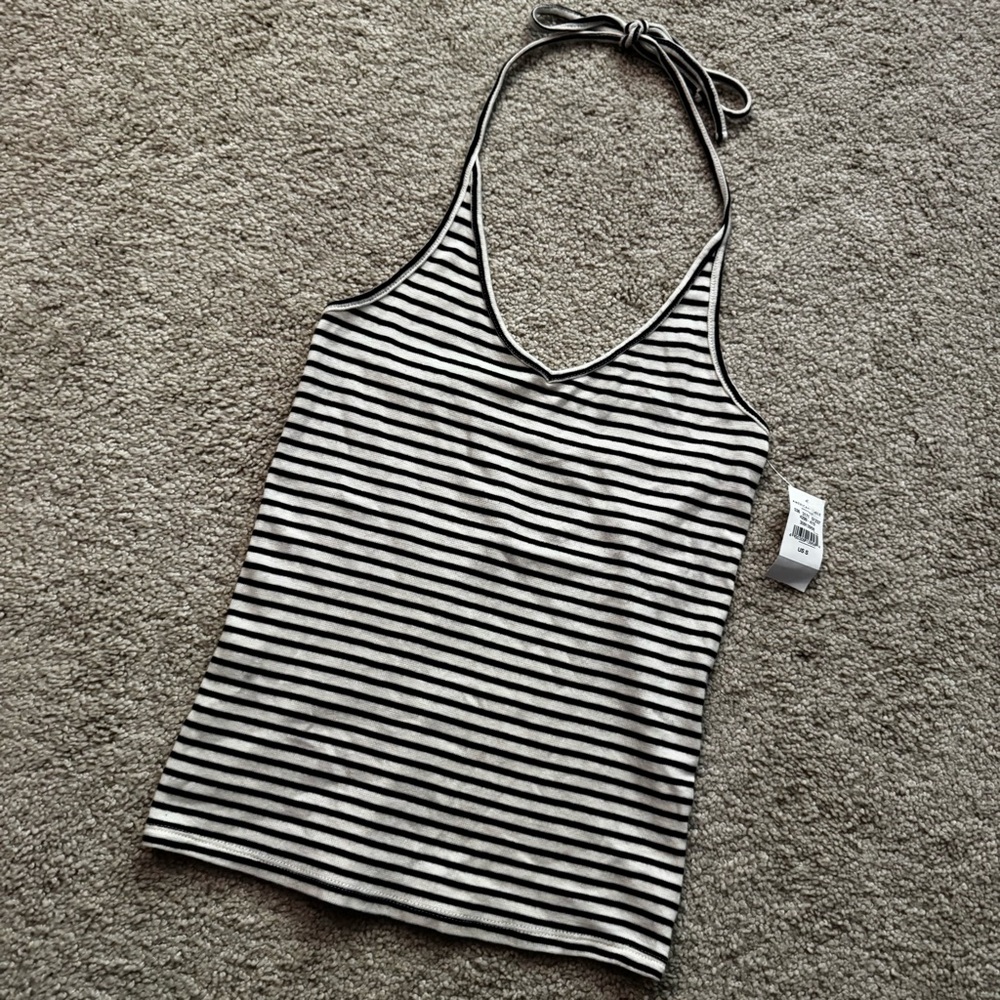 NWT AE American Eagle Striped Halter Tank Top – Black & White Stripes New w/ Tag